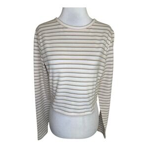 BP Striped Cropped Long Sleeve Top Size‎ Large Beige Brown Casual Basic Everyday